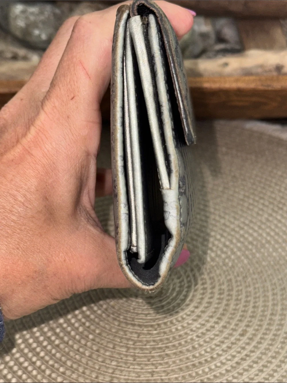 Gucci Gray GG Monogram Wallet with Gold Heart Tab